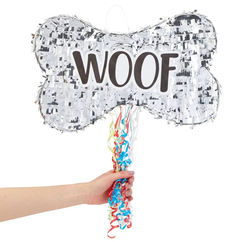 BLUE PANDA Dog Pinata Pull String Bone-Shaped - Small, 16.8 x 10 x 3 in, Silver Foil - Dog Birthday Pinata for Puppy Party - Party Decor & Birthday Decorations - Image 4